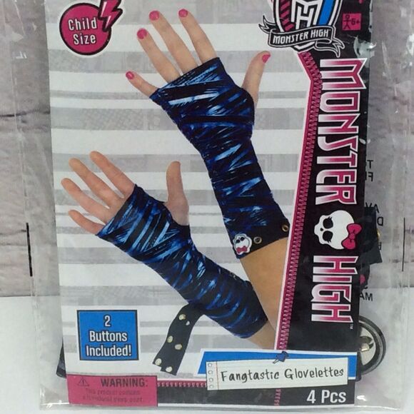 Monster High Fangtastic Glovelettes Child Size 6+ Blue/Black Costume Accessory - Picture 5 of 8